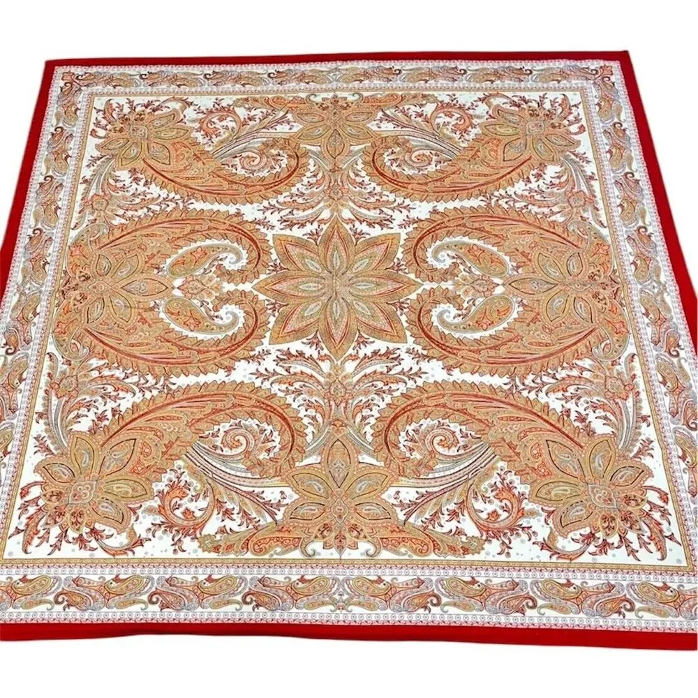 Maison d'Hermine Paisley Cotton Tablecloth 58X61 Red Brown Rustic Farmhouse